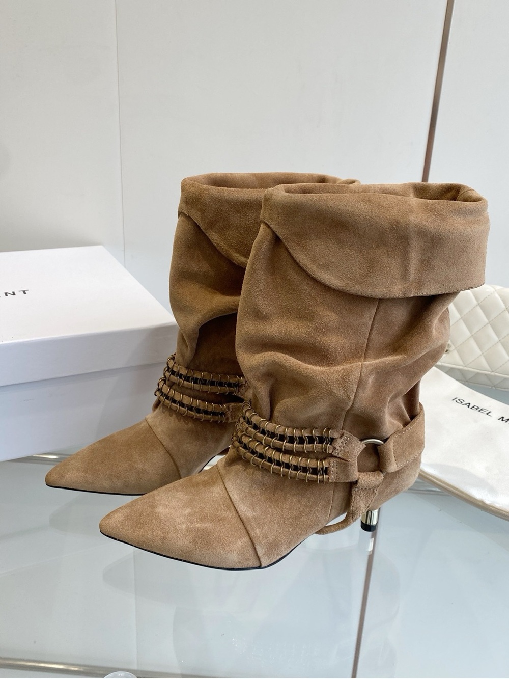 Isabel Marant Tan Suede Slouch Pointed-Toe Heeled Boots